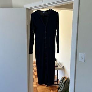 Fitted Rib-Knit Midi Button-Front Dress for Women